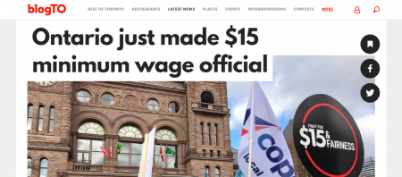 Ontario just made 15 minimum wage official